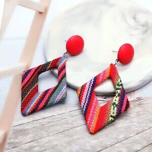 Jewelry earrings large statement drop dangle multi-color red blue fun fashion